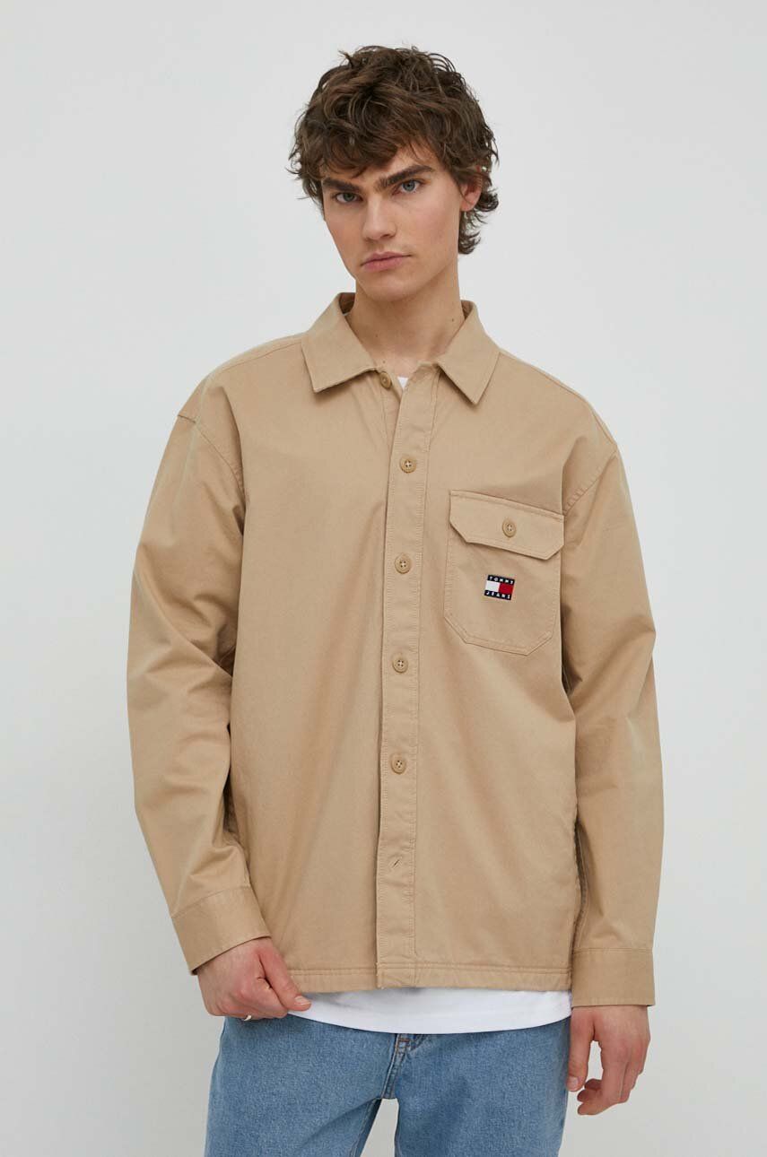 Τζιν πουκάμισο Tommy Jeans ανδρικό, χρώμα: μπεζ, DM0DM18331