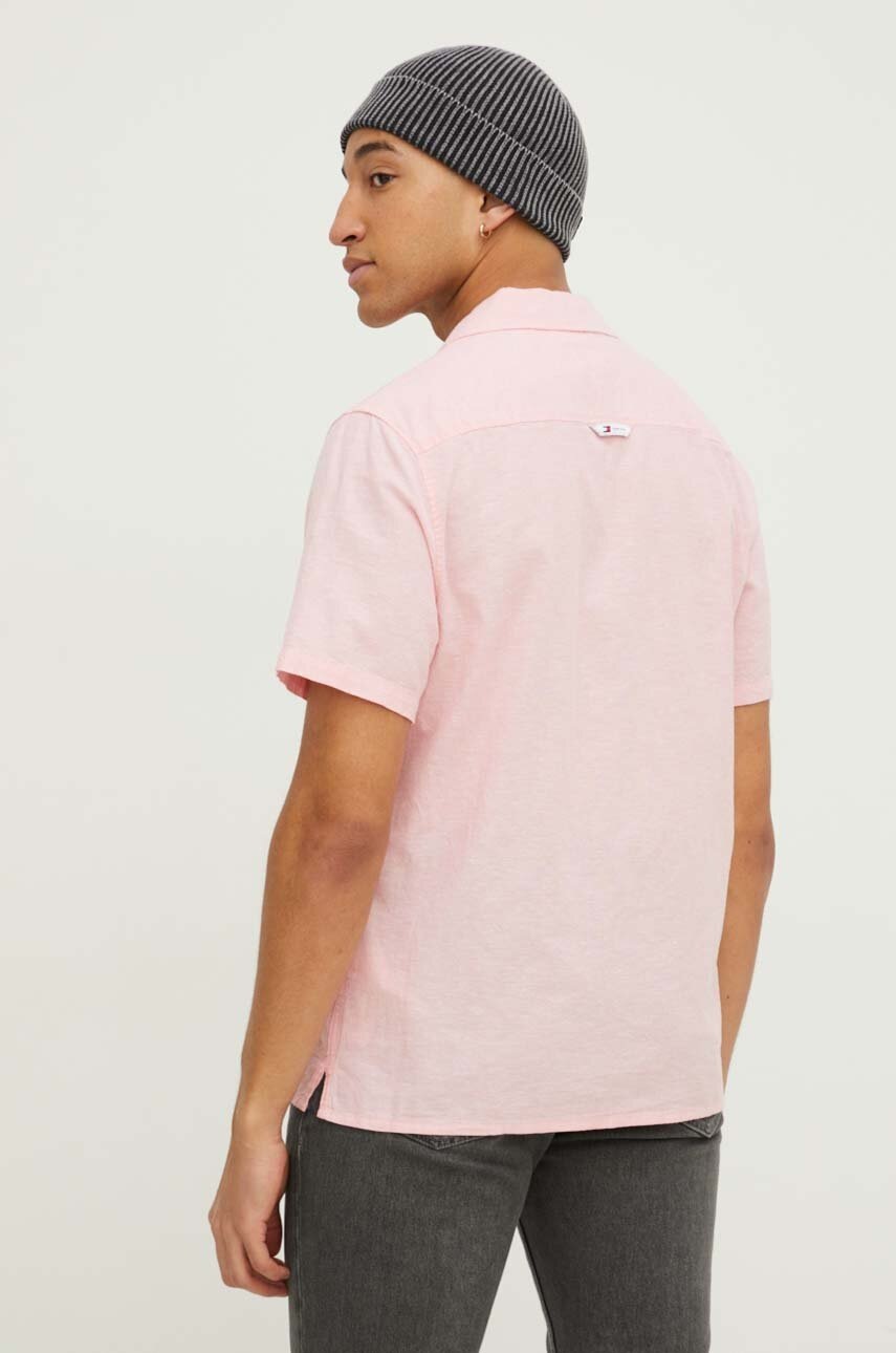 Сорочка з домішкою льону Tommy Jeans колір рожевий regular 
