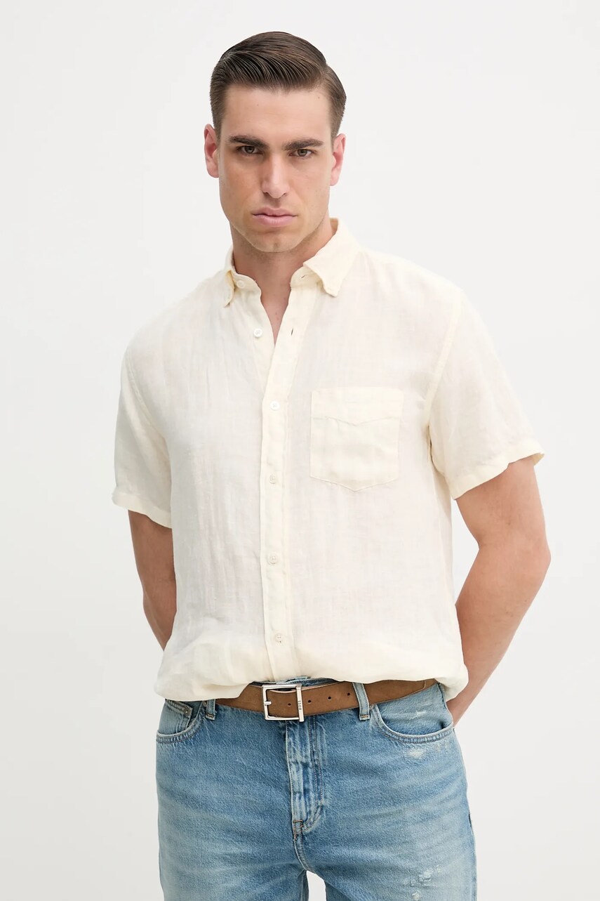 Gant camasa de in culoarea bej, cu guler button-down, regular