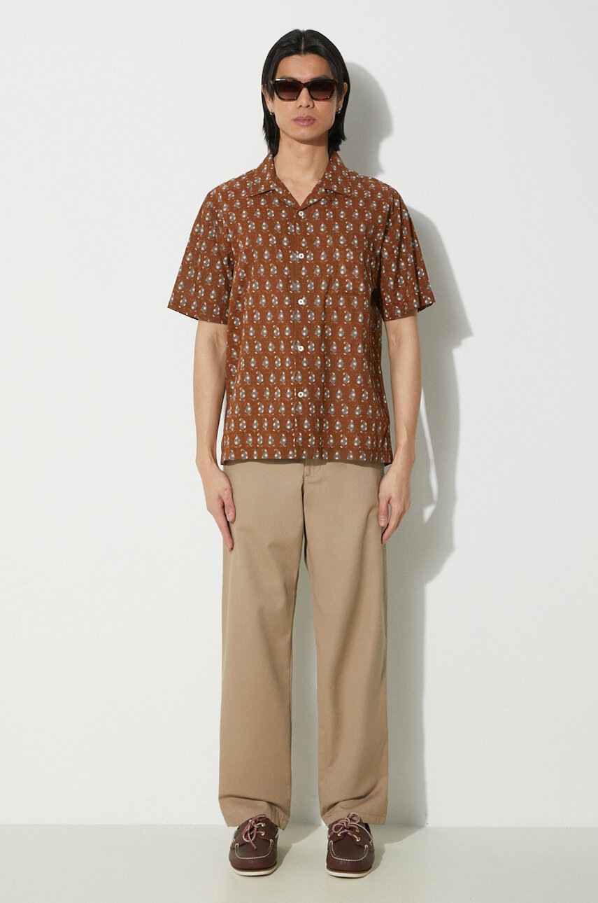 Βαμβακερό πουκάμισο Universal Works Road Shirt ανδρικό, χρώμα: καφέ, 30179.BROWN φωτογραφία
