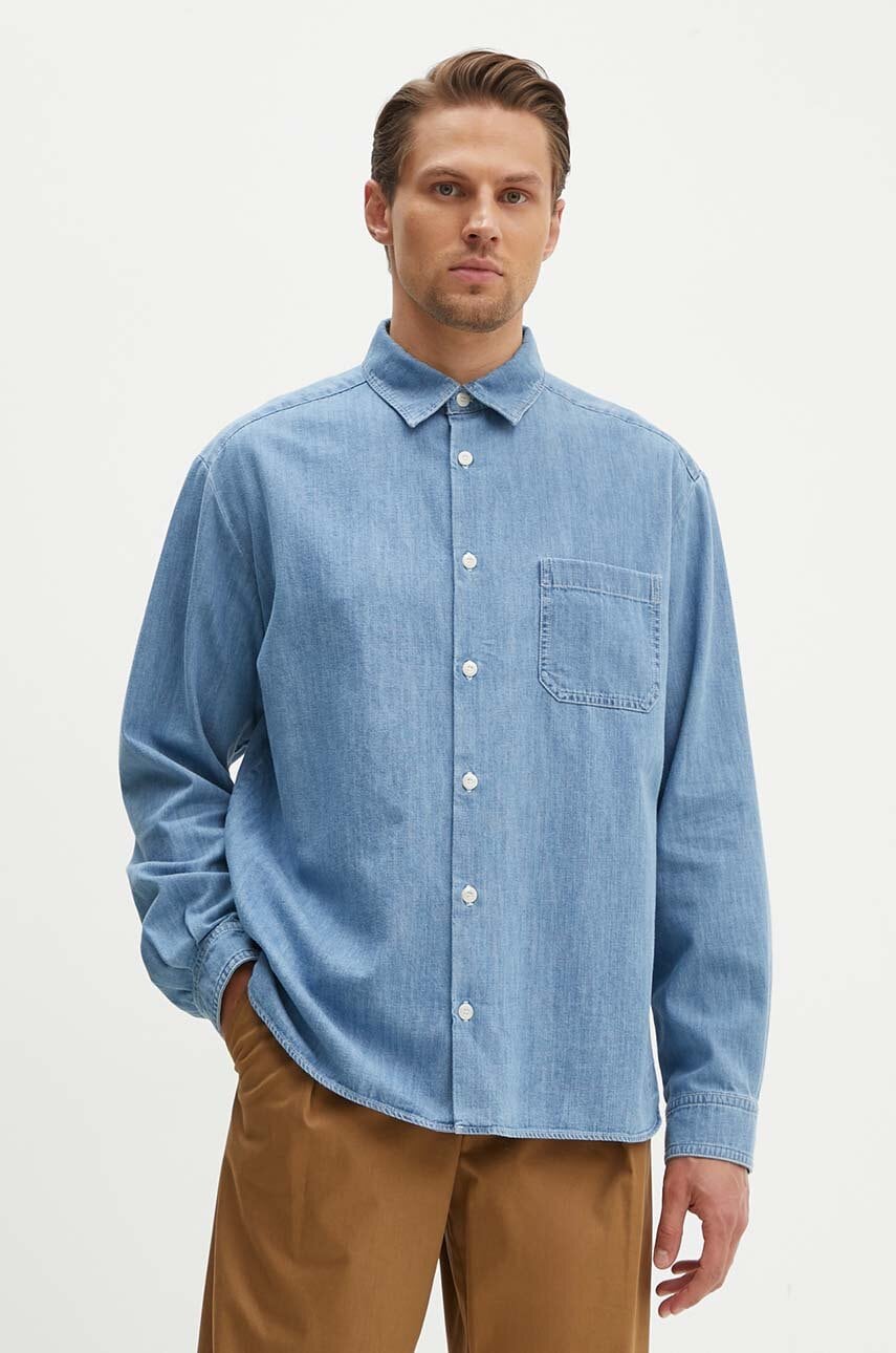 A.P.C. camasa jeans chemise math barbati, cu guler clasic, relaxed, COGXX-H12584