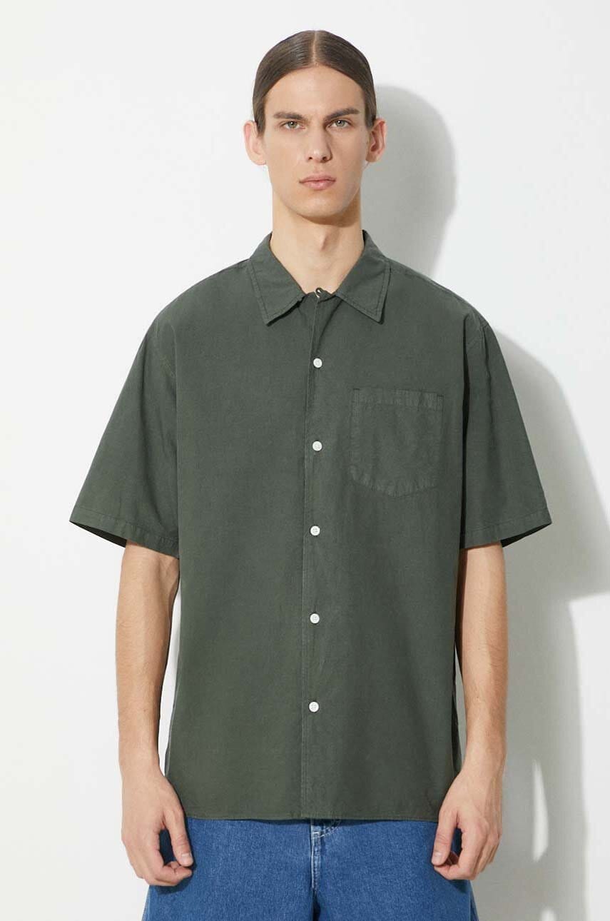 Norse Projects camasa Carsten Cotton Tencel barbati, culoarea verde, cu guler clasic, regular, N40.0579.8022 Norse Projects camasa Carsten Cotton Tencel barbati, culoarea verde, cu guler clasic, regular, N40.0579.8022