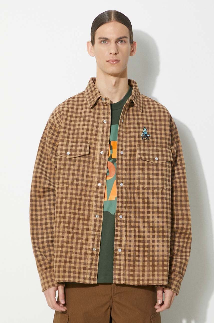 ICECREAM geacă cu aspect de cămașă Corduroy Check culoarea maro, de tranzitie, IC24119
