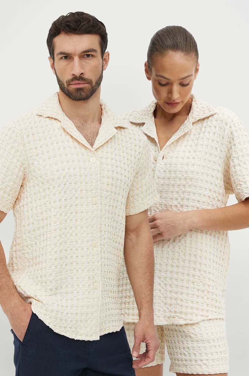 OAS camasa din bumbac barbati, culoarea bej, relaxed