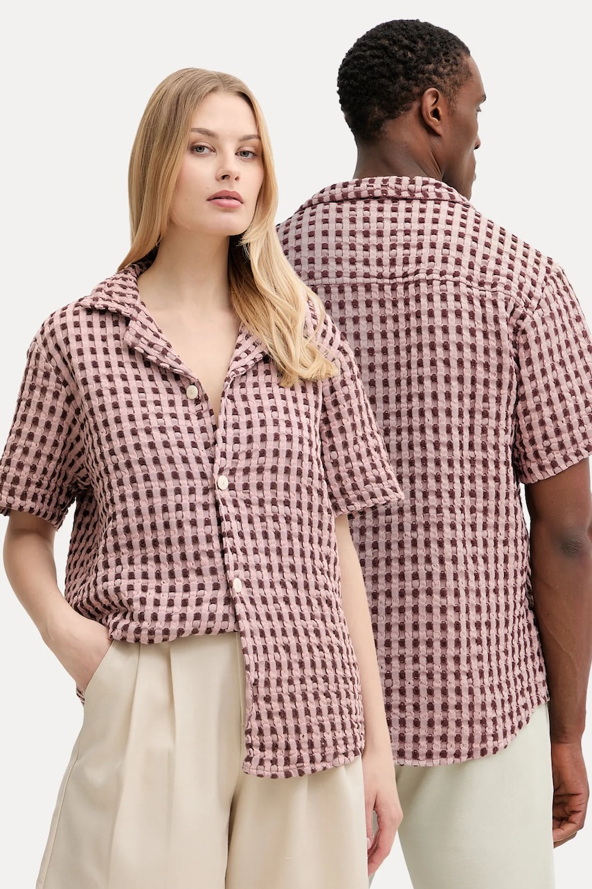 OAS camasa din bumbac barbati, culoarea maro, relaxed