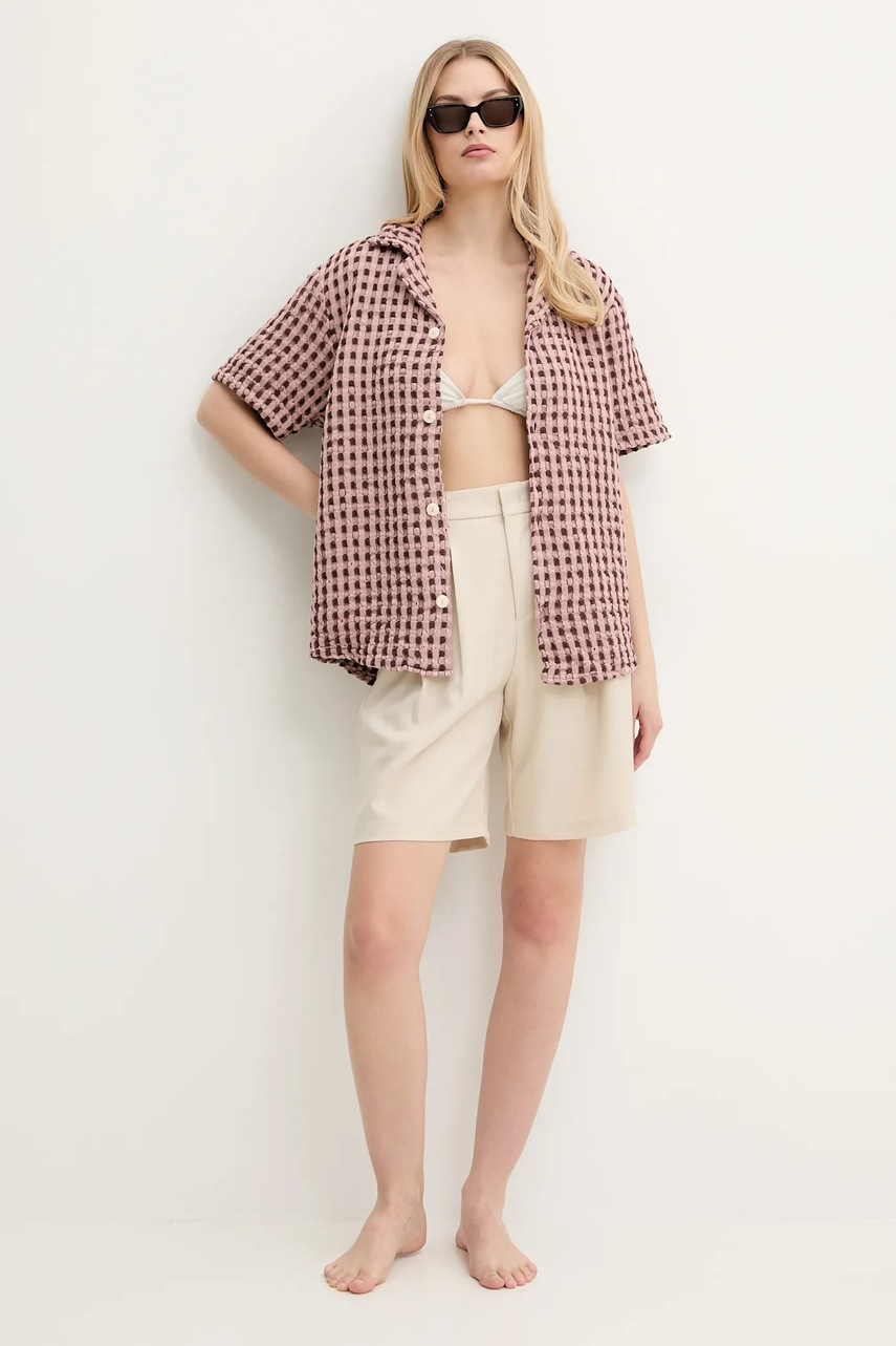 Βαμβακερό πουκάμισο OAS ανδρικό, χρώμα: καφέ φωτογραφία