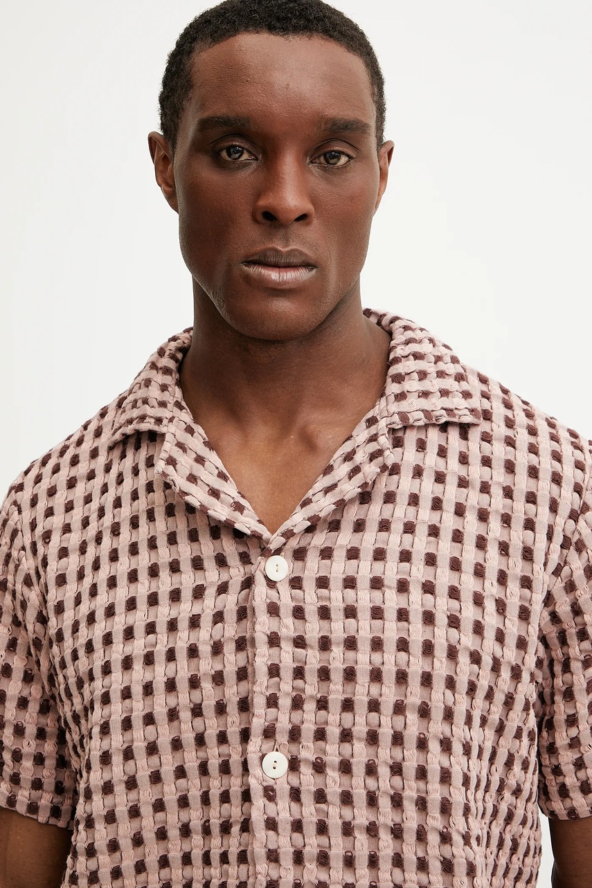 Βαμβακερό πουκάμισο OAS ανδρικό, χρώμα: καφέ φωτογραφία