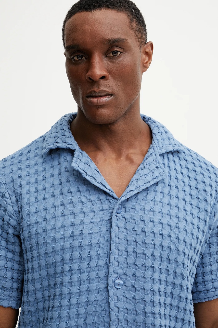Βαμβακερό πουκάμισο OAS ανδρικό, χρώμα: μπλε φωτογραφία