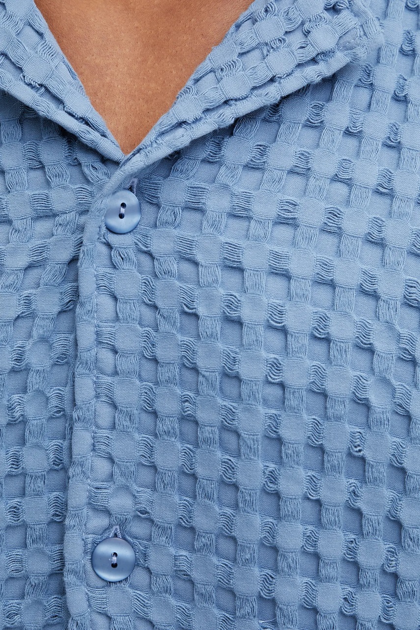 Βαμβακερό πουκάμισο OAS ανδρικό, χρώμα: μπλε φωτογραφία