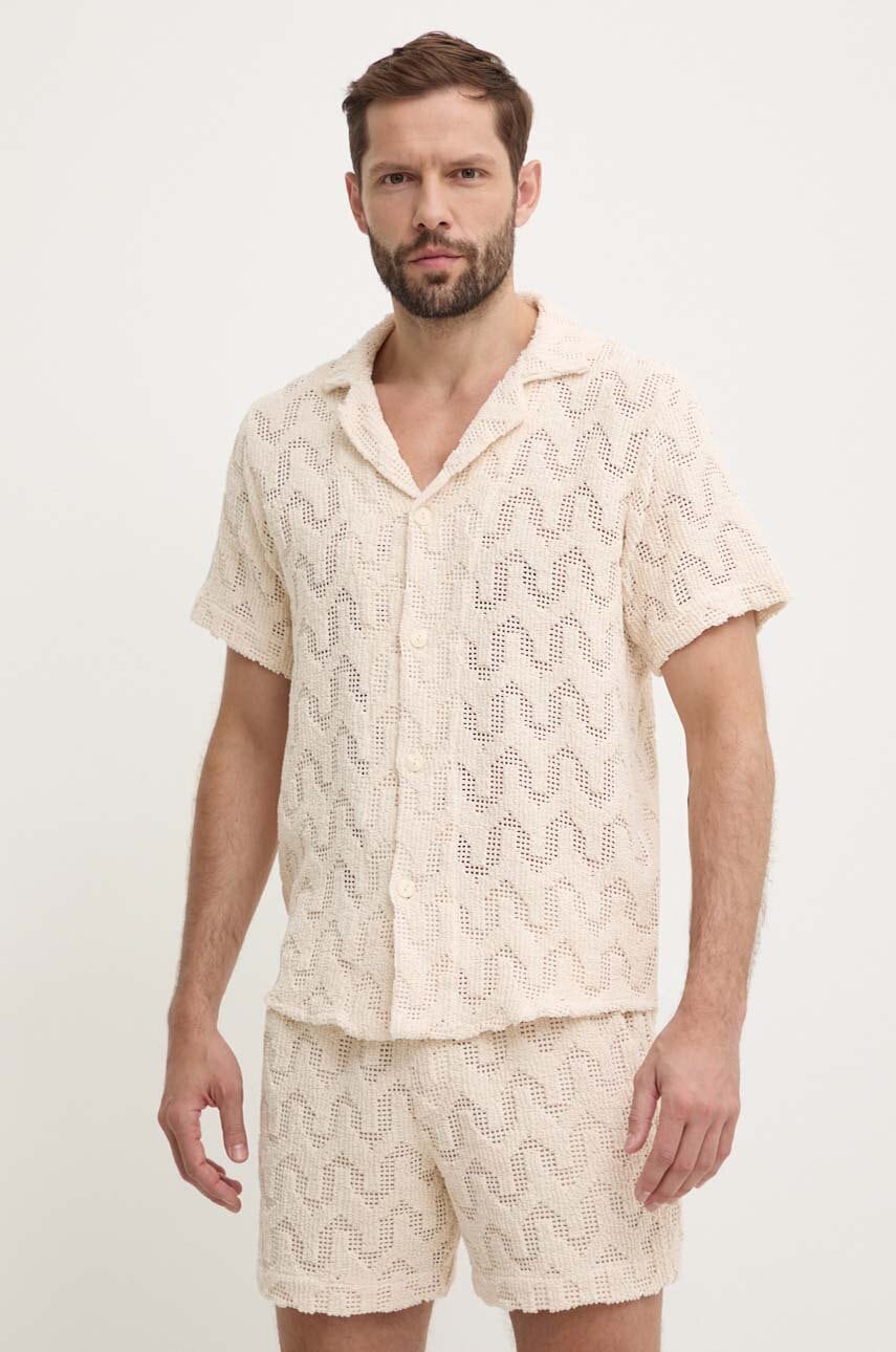 OAS camasa din bumbac barbati, culoarea bej, relaxed