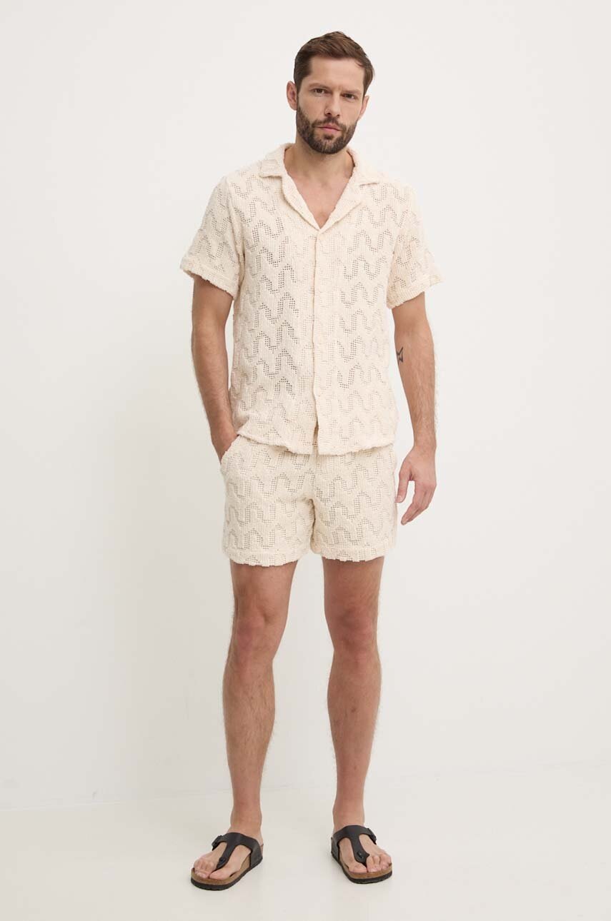 Βαμβακερό πουκάμισο OAS ανδρικό, χρώμα: μπεζ φωτογραφία