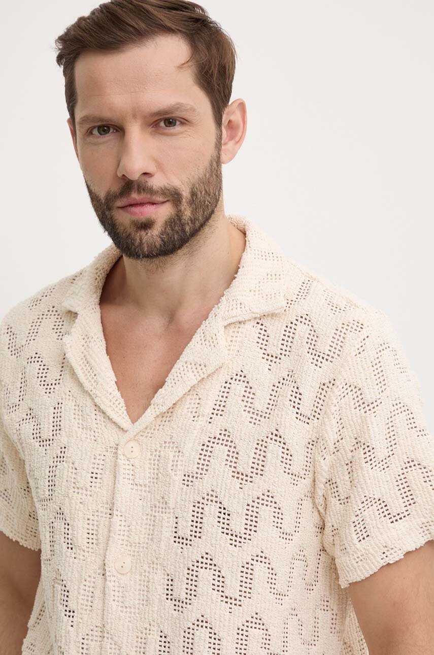 Βαμβακερό πουκάμισο OAS ανδρικό, χρώμα: μπεζ φωτογραφία