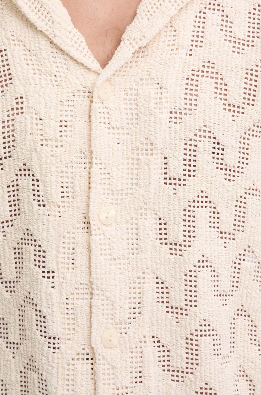 Βαμβακερό πουκάμισο OAS ανδρικό, χρώμα: μπεζ φωτογραφία