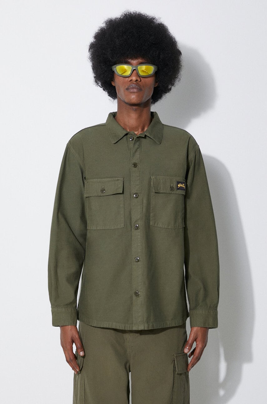 Stan Ray camasa din bumbac Cpo Shirt barbati, culoarea verde, cu guler clasic, regular, CE2403321 Stan Ray camasa din bumbac Cpo Shirt barbati, culoarea verde, cu guler clasic, regular, CE2403321