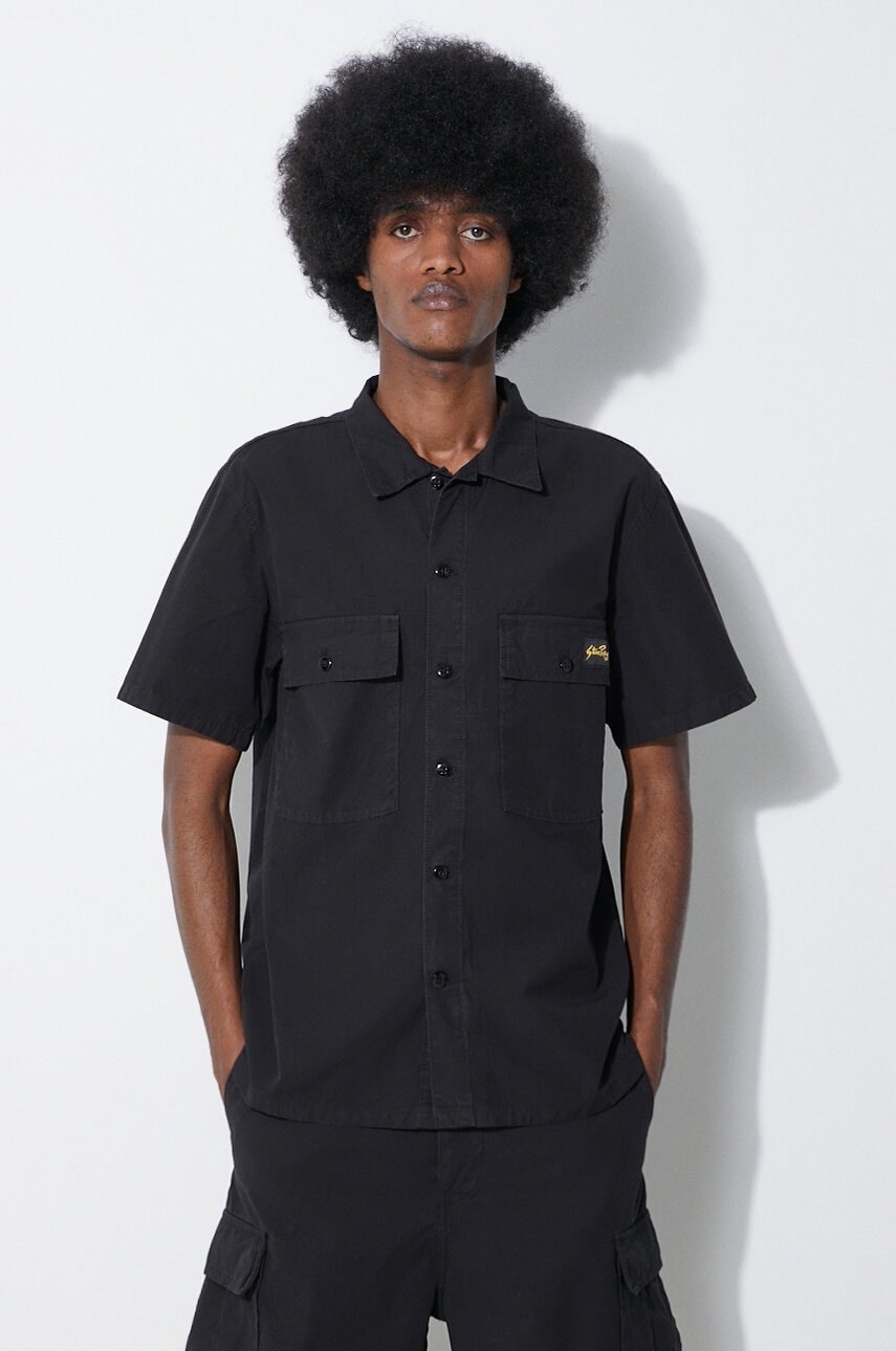 Stan Ray camasa din bumbac Cpo Short Sleeve barbati, culoarea negru, cu guler clasic, slim, SS2401963