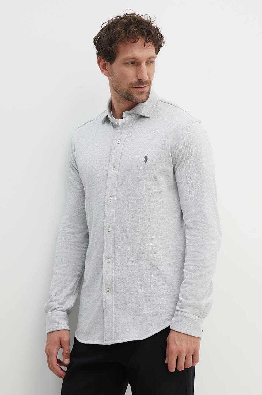 

Памучна риза Polo Ralph Lauren мъжка в сиво със стандартна кройка с класическа яка 710909659, Сив