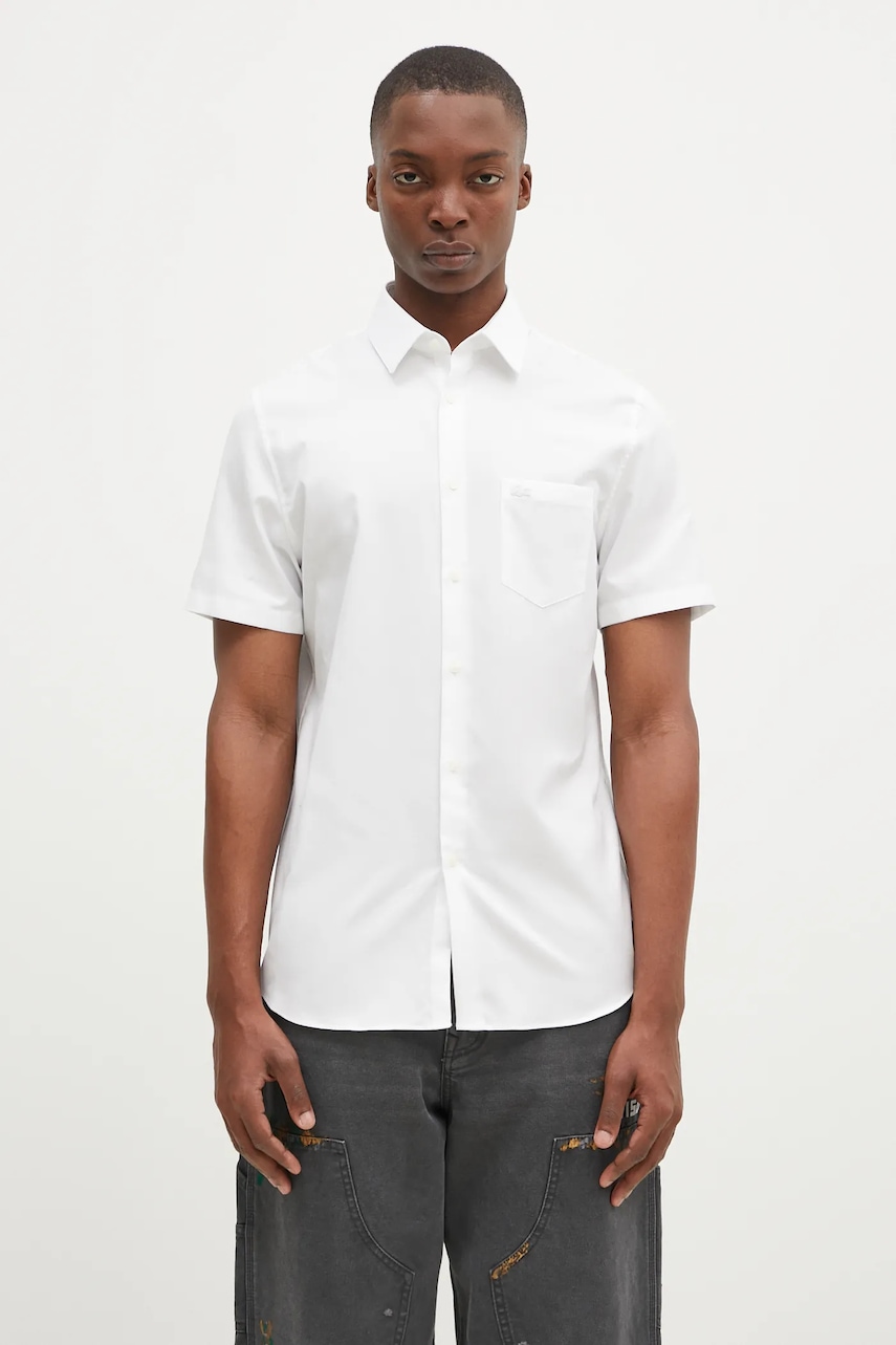 Lacoste camasa din bumbac barbati, culoarea alb, cu guler clasic, regular, CH8528