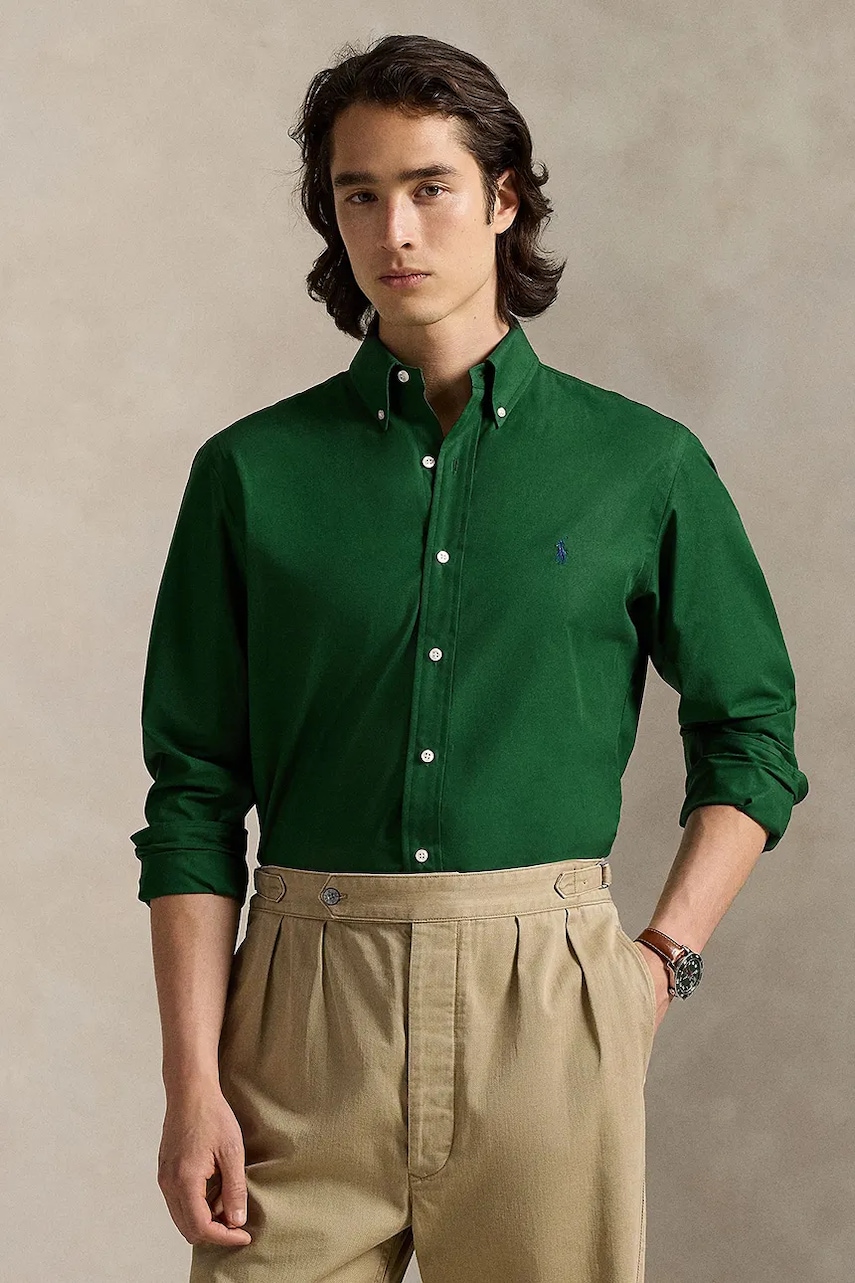 Levně Košile Polo Ralph Lauren pánská, růžová barva, regular, s límečkem button-down, 710929349