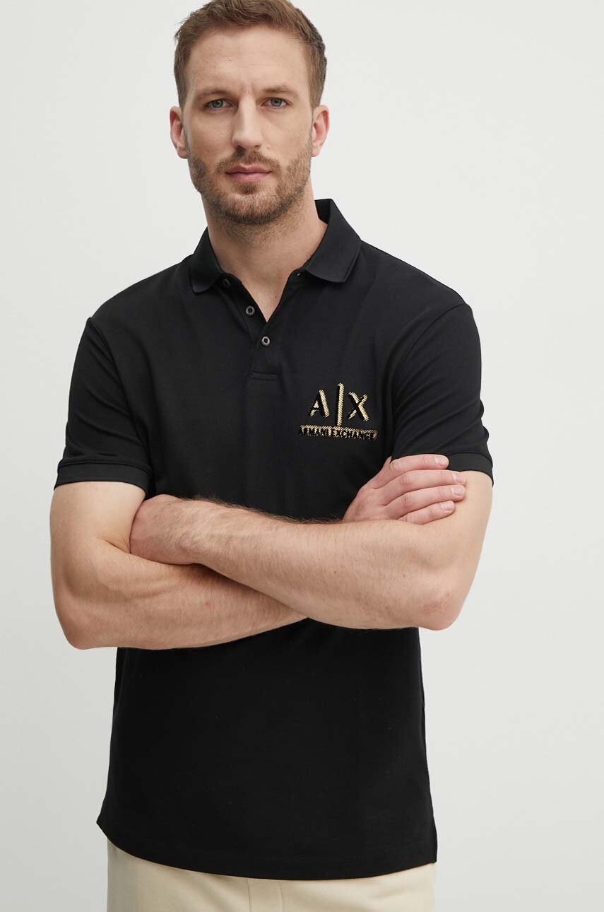 

Памучна тениска с яка Armani Exchange в черно с принт 3DZFSB ZJM5Z, Черен