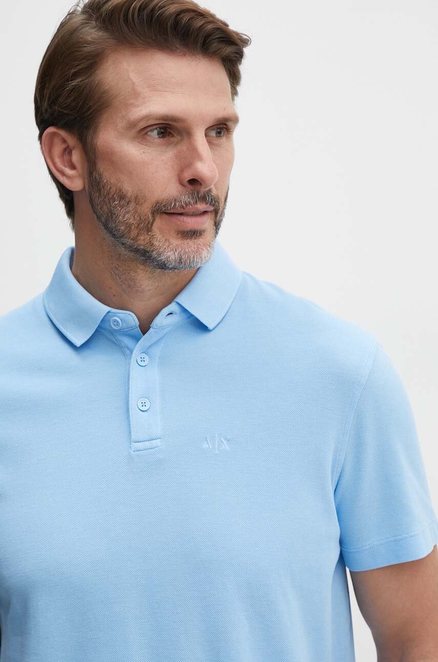 

Памучна тениска с яка Armani Exchange в синьо с изчистен дизайн 3DZFAB ZJXUZ, Син
