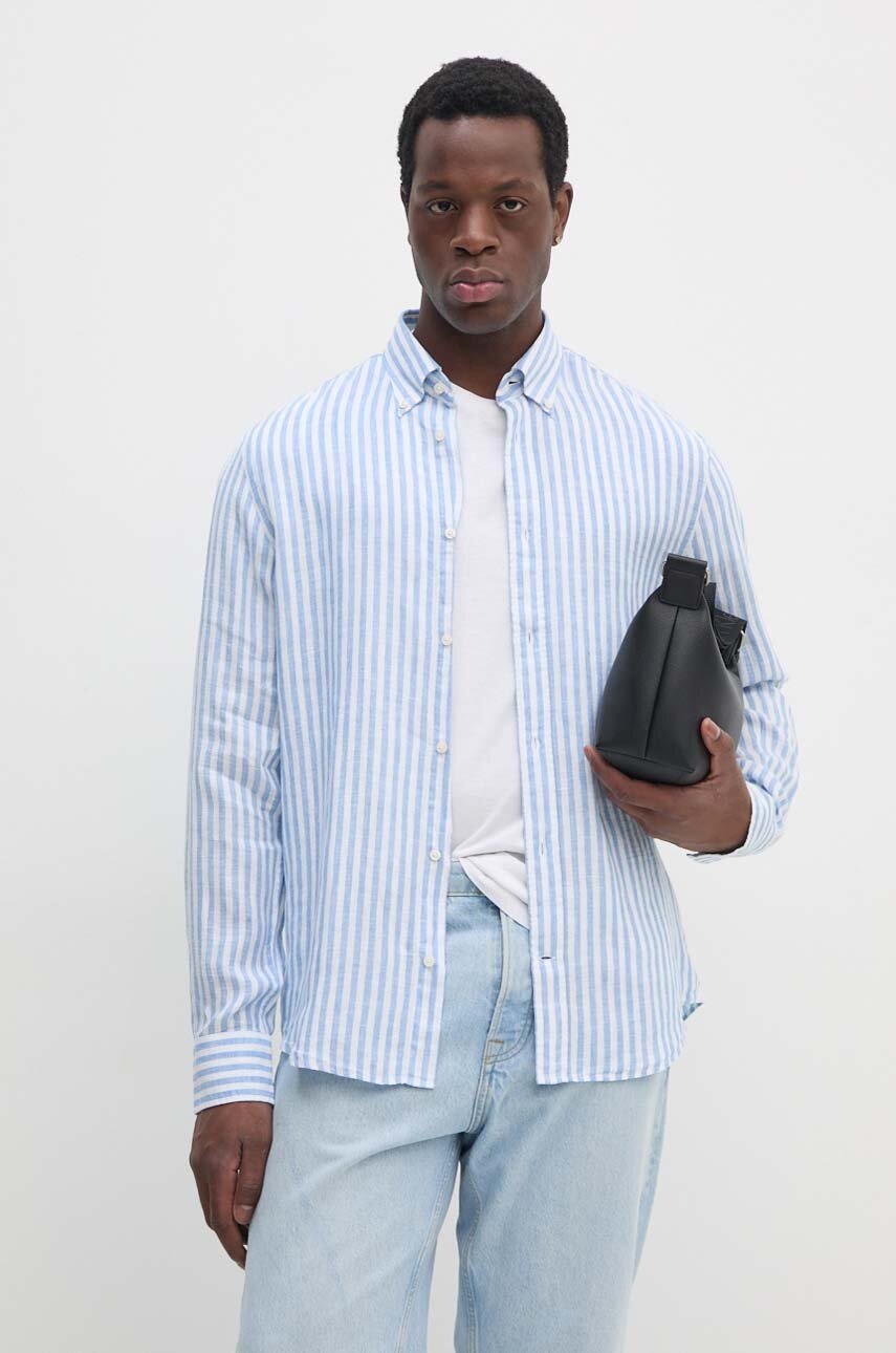 

Ленена риза Tommy Hilfiger в синьо със стандартна кройка с яка с копче MW0MW34646, Син