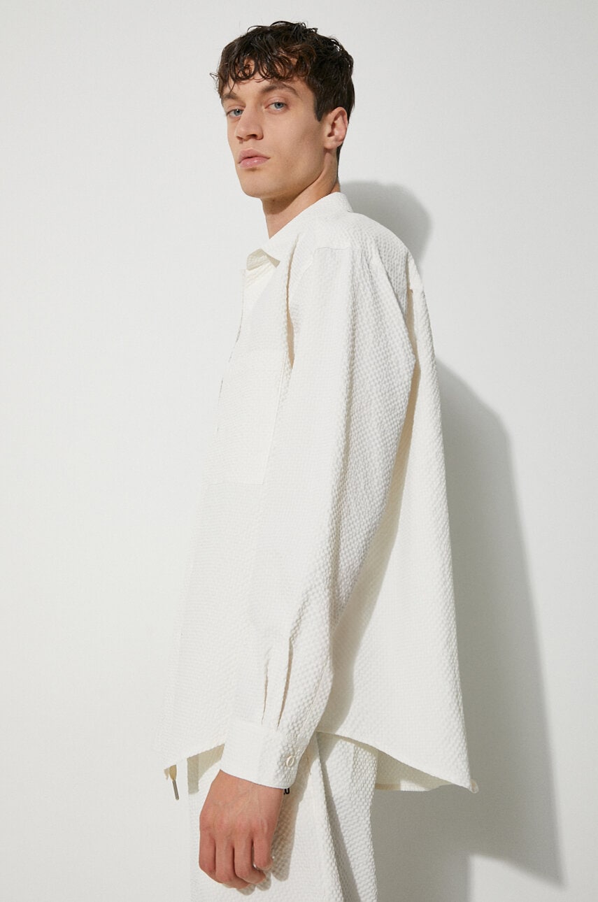 MKI MIYUKI ZOKU camasa Seersucker Dress Shirt barbati, culoarea bej, cu guler clasic, regular, SEERSUCKER.DRESS.SHIRT