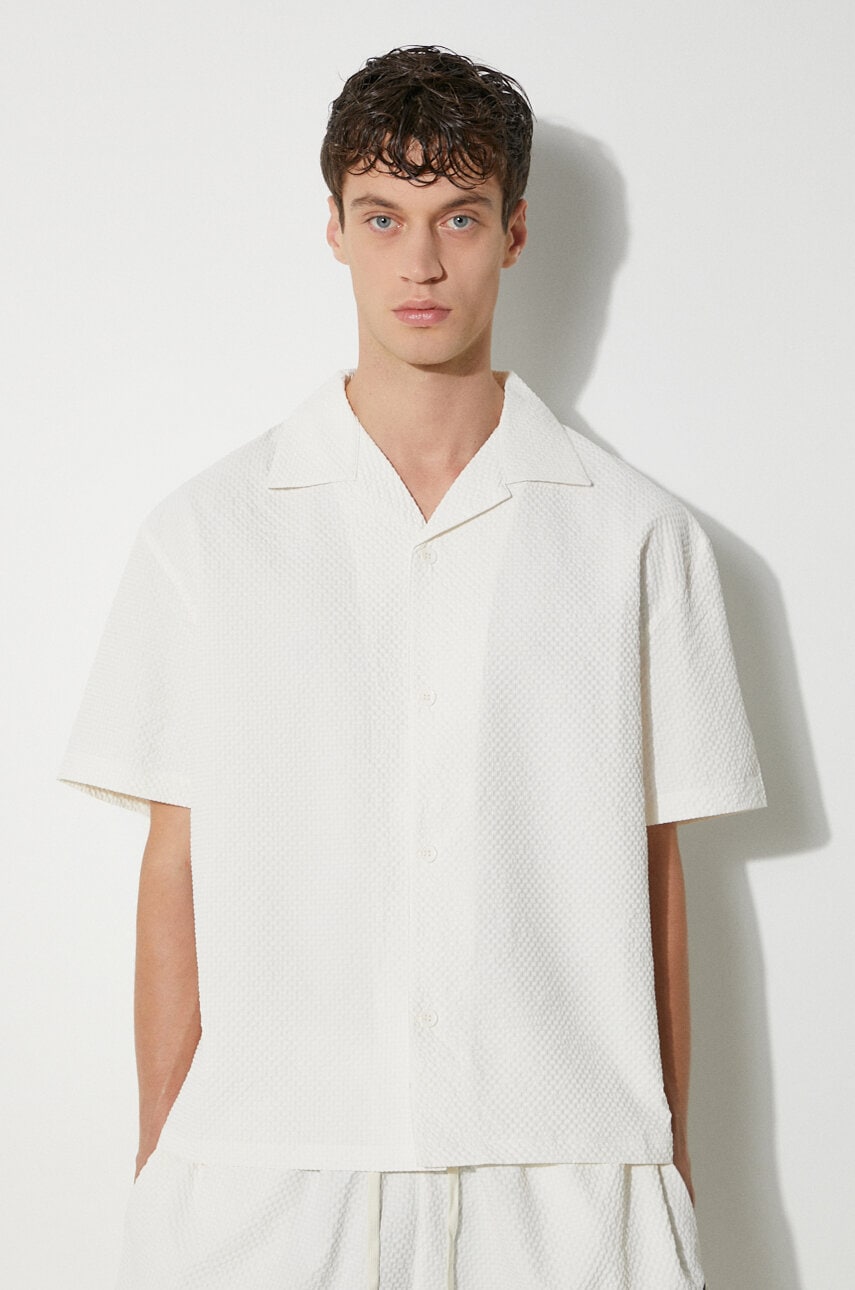 MKI MIYUKI ZOKU camasa Seersucker Vacation Shirt barbati, culoarea bej, cu guler clasic, relaxed, SEERSUCKER.VACATION.SHI MKI MIYUKI ZOKU camasa Seersucker Vacation Shirt barbati, culoarea bej, cu guler clasic, relaxed, SEERSUCKER.VACATION.SHI