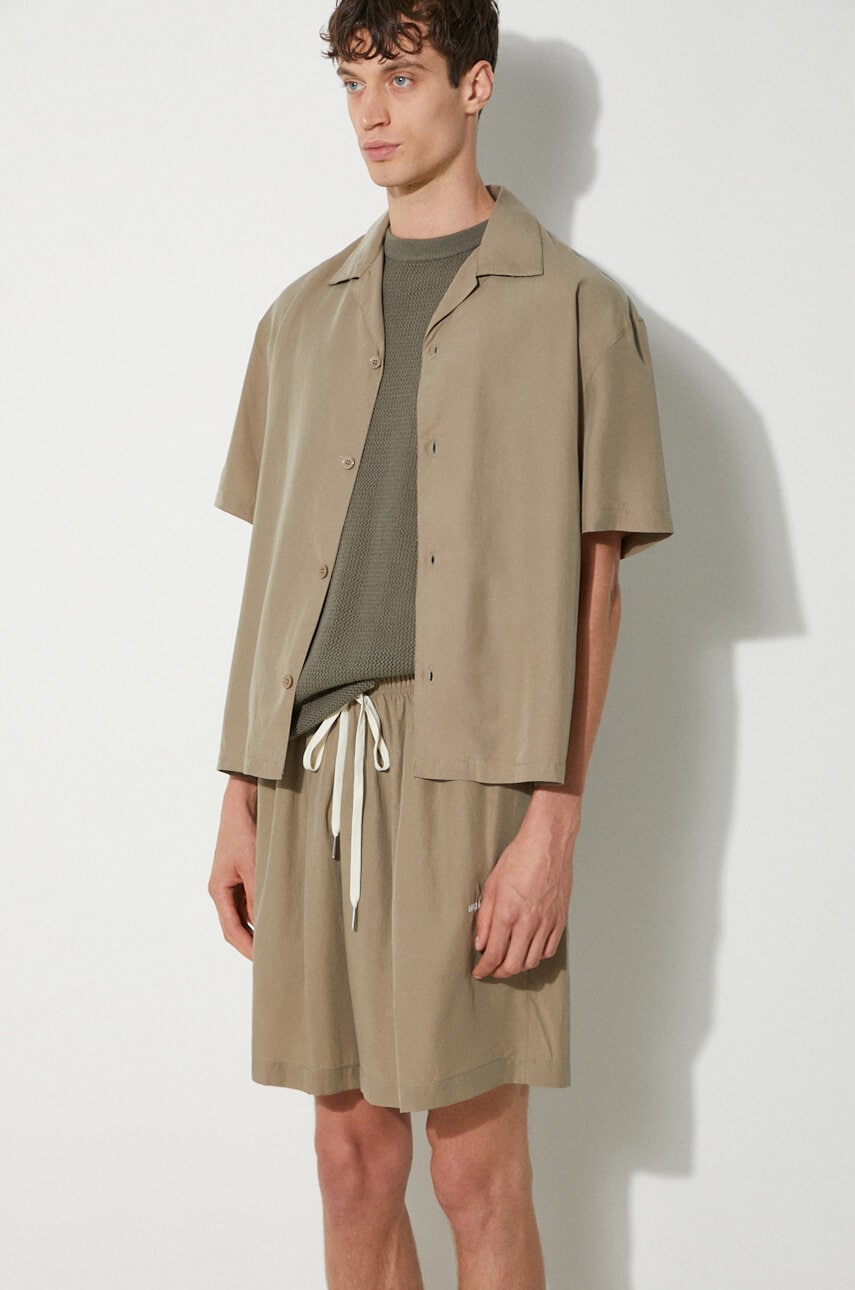 MKI MIYUKI ZOKU camasa Tencel Vacation Shirt barbati, culoarea verde, relaxed, TENCEL.VACATION.SHIRT