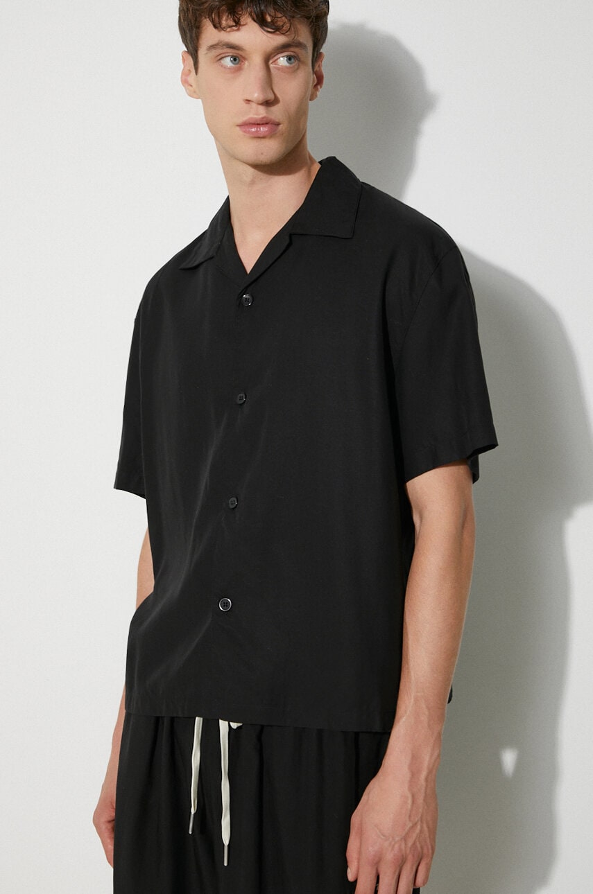 MKI MIYUKI ZOKU camasa Tencel Vacation Shirt barbati, culoarea negru, relaxed, TENCEL.VACATION.SHIRT