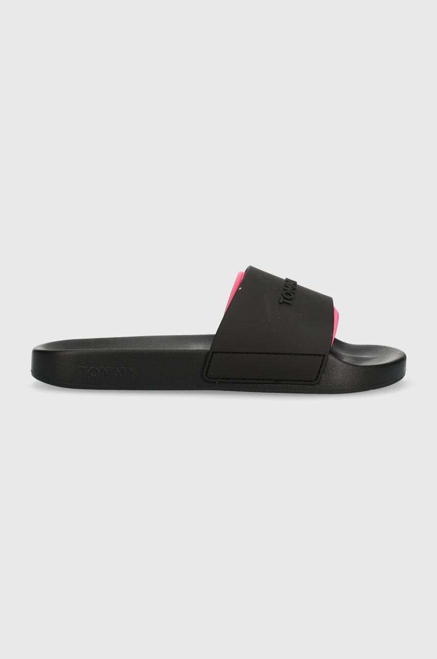 Tommy Jeans papuci TJW POOL SLIDE SEASONAL femei, culoarea negru, EN0EN02432