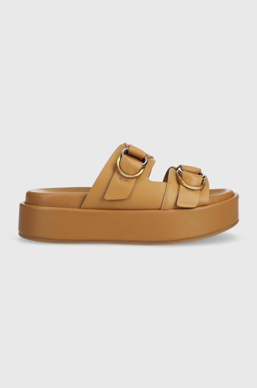 

Кожени чехли Pinko SD0057 P001 MC0 в кафяво с платформа Flores 01, Кафяв