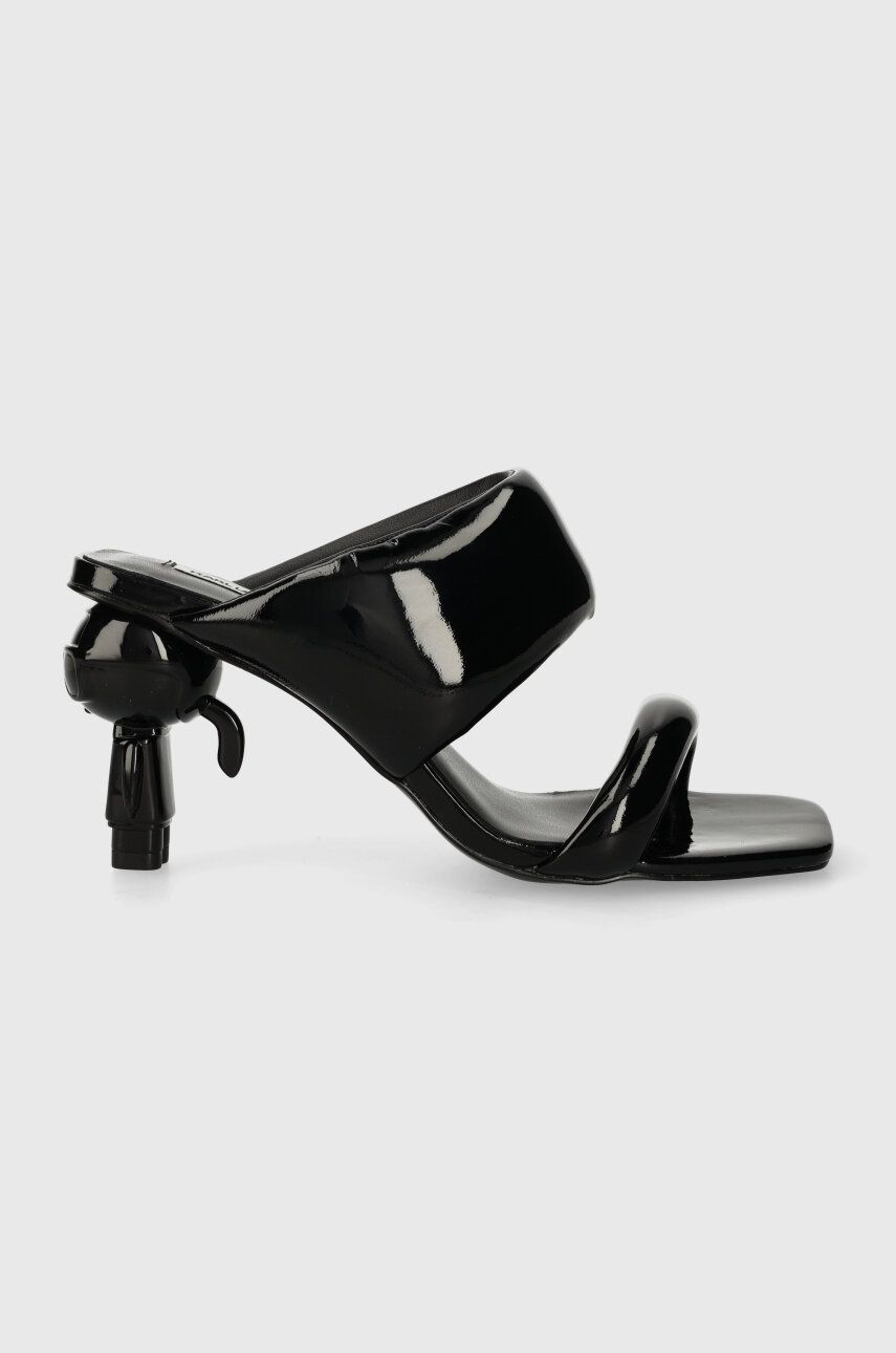 

Кожаные шлепанцы Karl Lagerfeld IKON HEEL женские цвет чёрный каблук кирпичик KL39005A