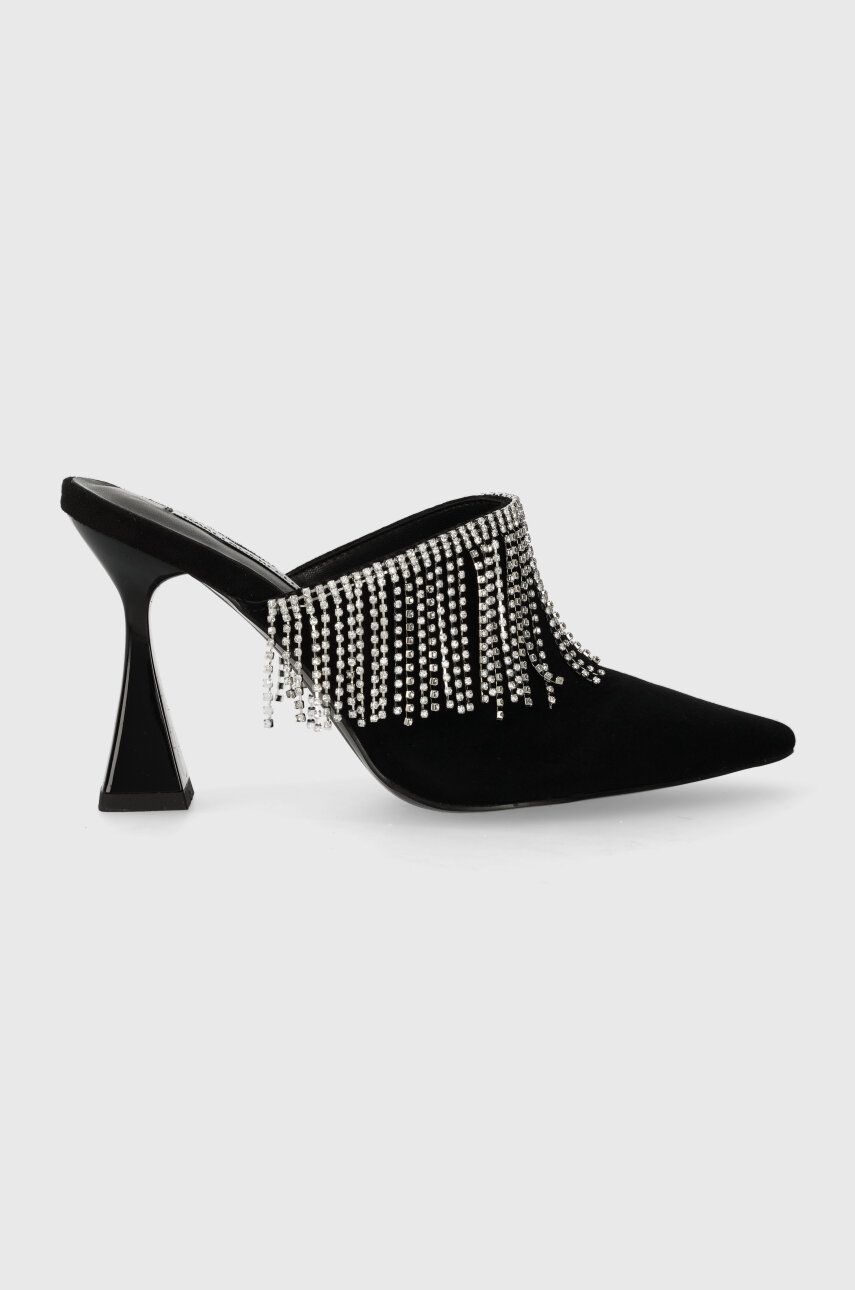 Levně Semišové pantofle Karl Lagerfeld DEBUT II dámské, černá barva, na podpatku, KL32004