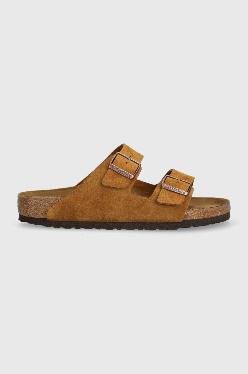 Birkenstock papuci din piele Arizona femei, culoarea maro, 1027082