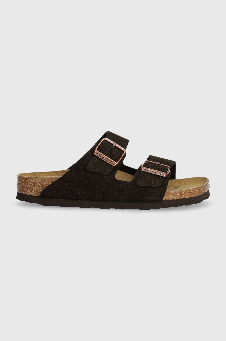 Birkenstock papuci din piele Arizona femei, culoarea maro, 1027083