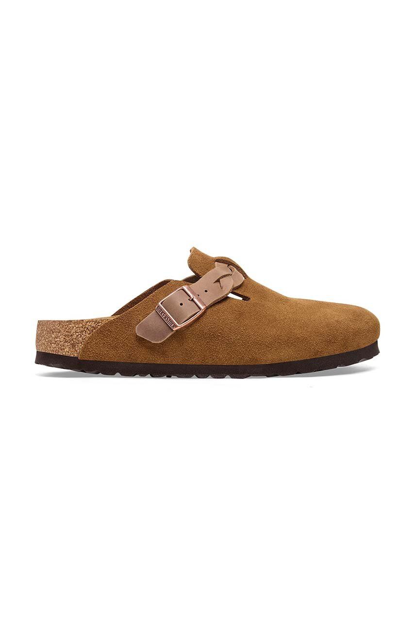 Birkenstock papuci din piele Boston femei, culoarea maro, 1026713