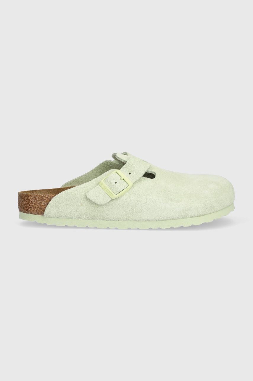 Birkenstock papuci din piele Boston femei, culoarea verde, 1026774