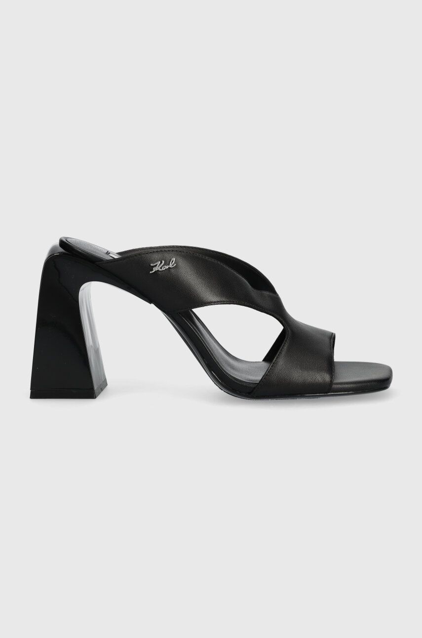 Levně Kožené pantofle Karl Lagerfeld ASTRA NOVA dámské, černá barva, na podpatku, KL33104