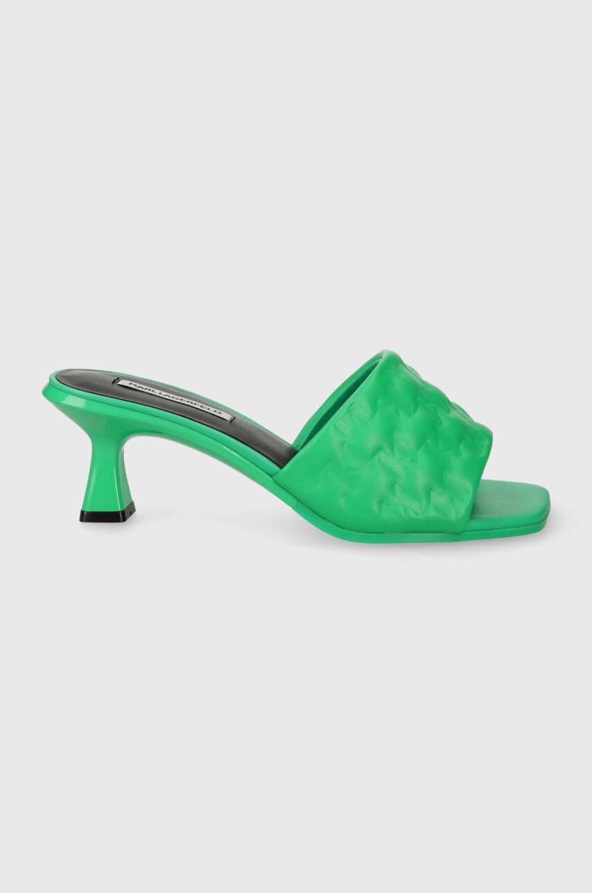 Karl Lagerfeld slapi de piele PANACHE II femei, culoarea verde, cu toc drept, KL30113