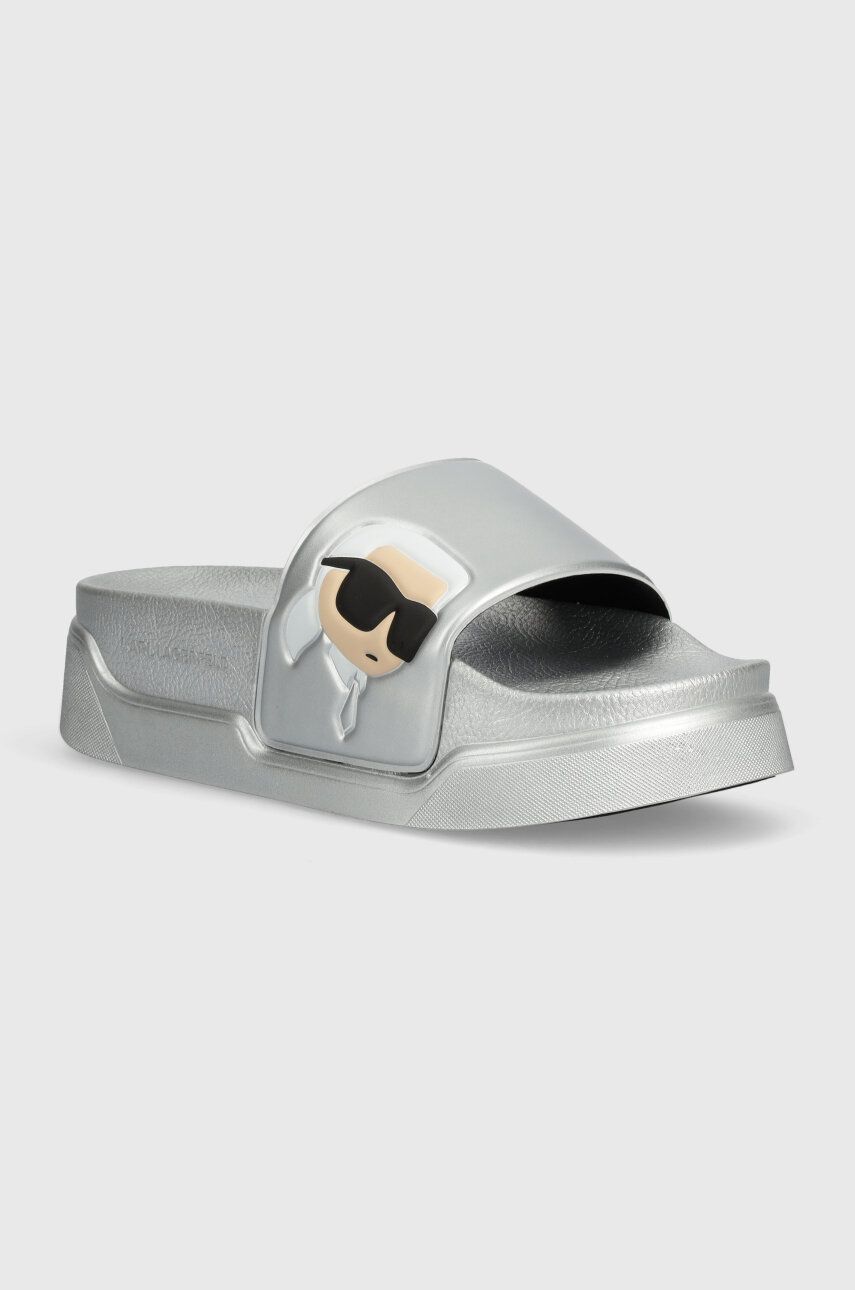 Levně Pantofle Karl Lagerfeld KONDOMINIUM dámské, stříbrná barva, na platformě, KL88808N