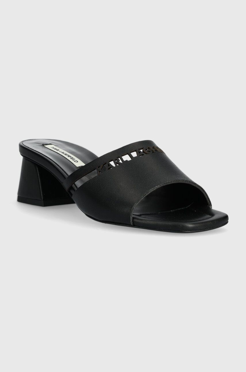 Kožené pantofle Karl Lagerfeld PLAZA dámské, černá barva, na podpatku, KL32405 KL32405.000 EUR 36