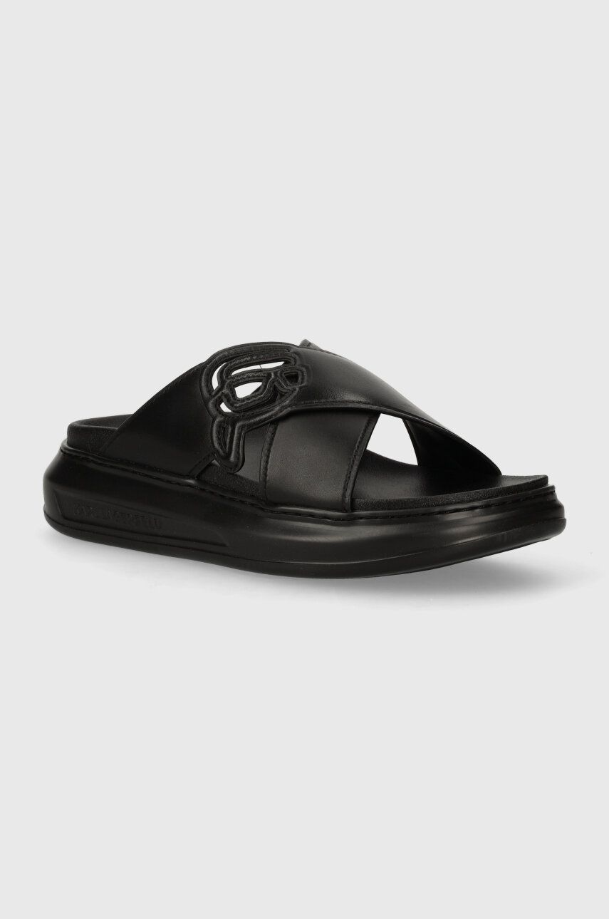 Levně Kožené pantofle Karl Lagerfeld KAPRI NFT dámské, černá barva, na platformě, KL62504