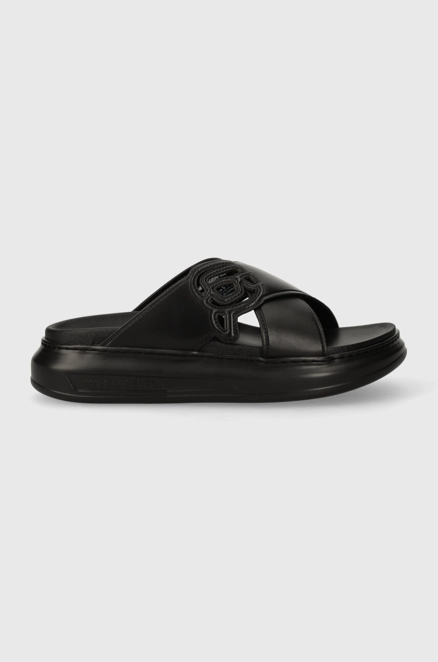 Δερμάτινες παντόφλες Karl Lagerfeld KAPRI NFT γυναικείες, χρώμα: μαύρο, KL62504 φωτογραφία