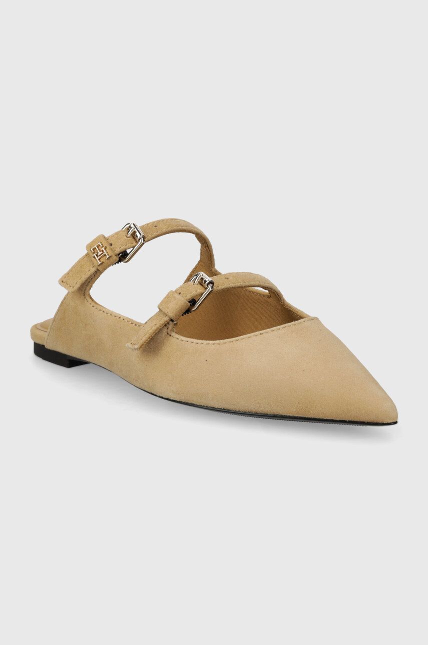 Natikače Od Brušene Kože Tommy Hilfiger TH POINTE SUEDE MULE Za žene, Boja: Bež, FW0FW07697