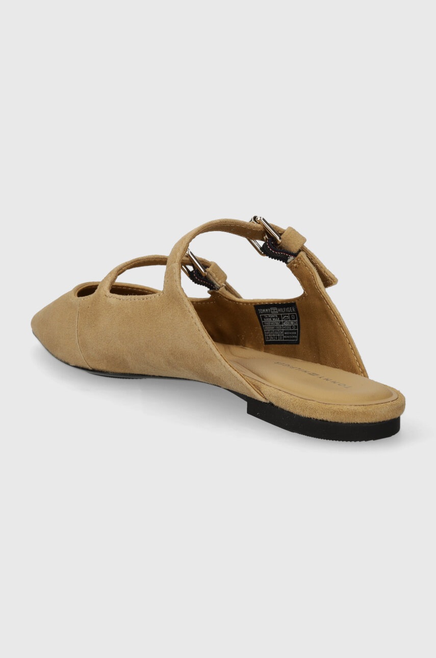 Παντόφλες σουέτ Tommy Hilfiger TH POINTE SUEDE MULE γυναικείες, χρώμα: μπεζ, FW0FW07697 φωτογραφία