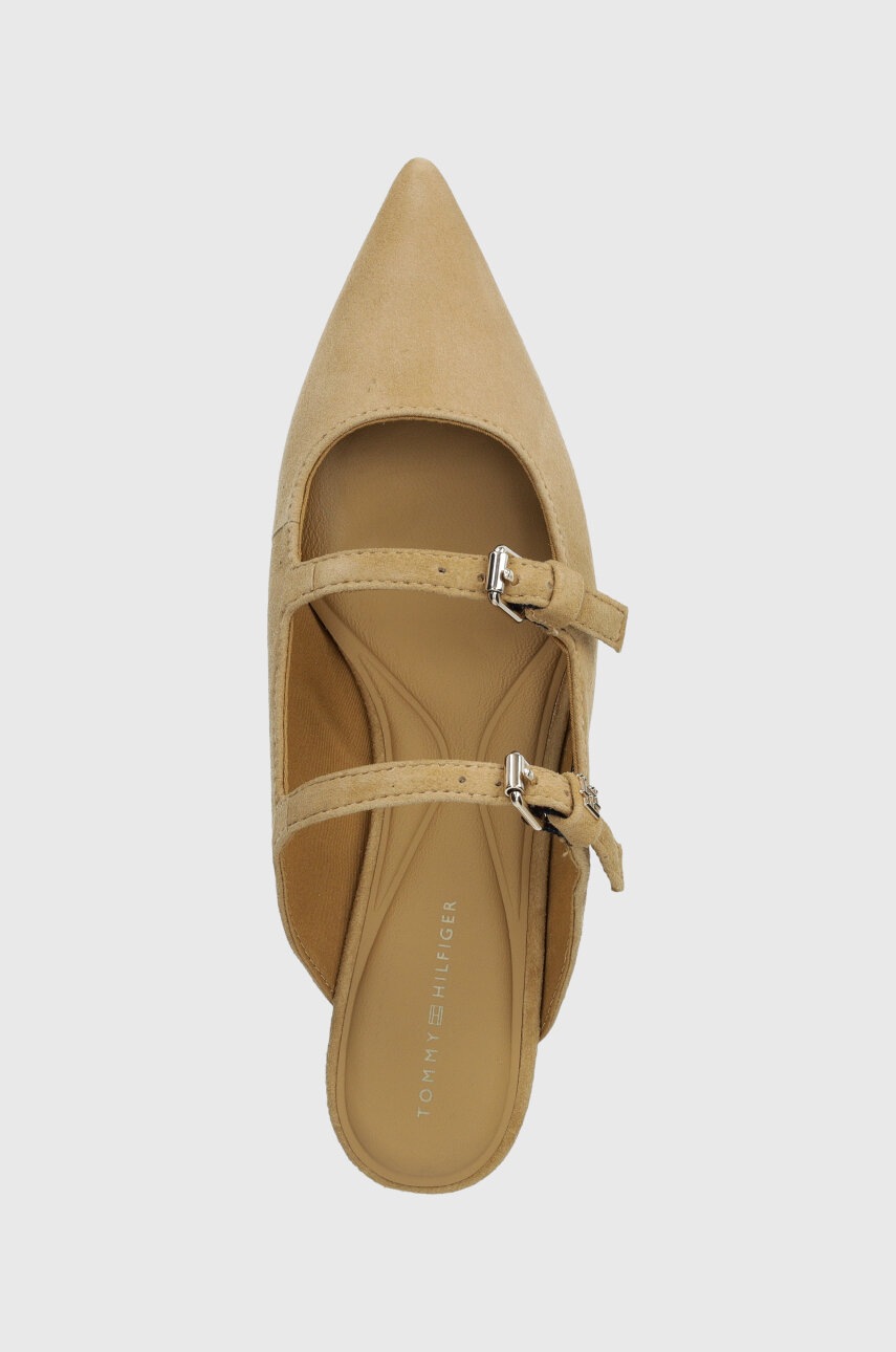 Παντόφλες σουέτ Tommy Hilfiger TH POINTE SUEDE MULE γυναικείες, χρώμα: μπεζ, FW0FW07697 φωτογραφία