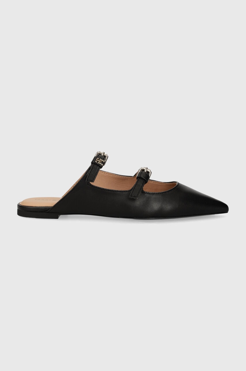 Levně Kožené pantofle Tommy Hilfiger TH POINTY LEATHER MULE dámské, černá barva, FW0FW07722