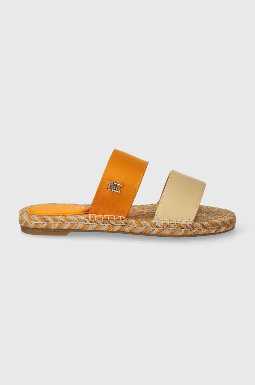 Levně Pantofle Tommy Hilfiger TH SATIN FLAT ESPADRILLE SANDAL dámské, žlutá barva, FW0FW07747