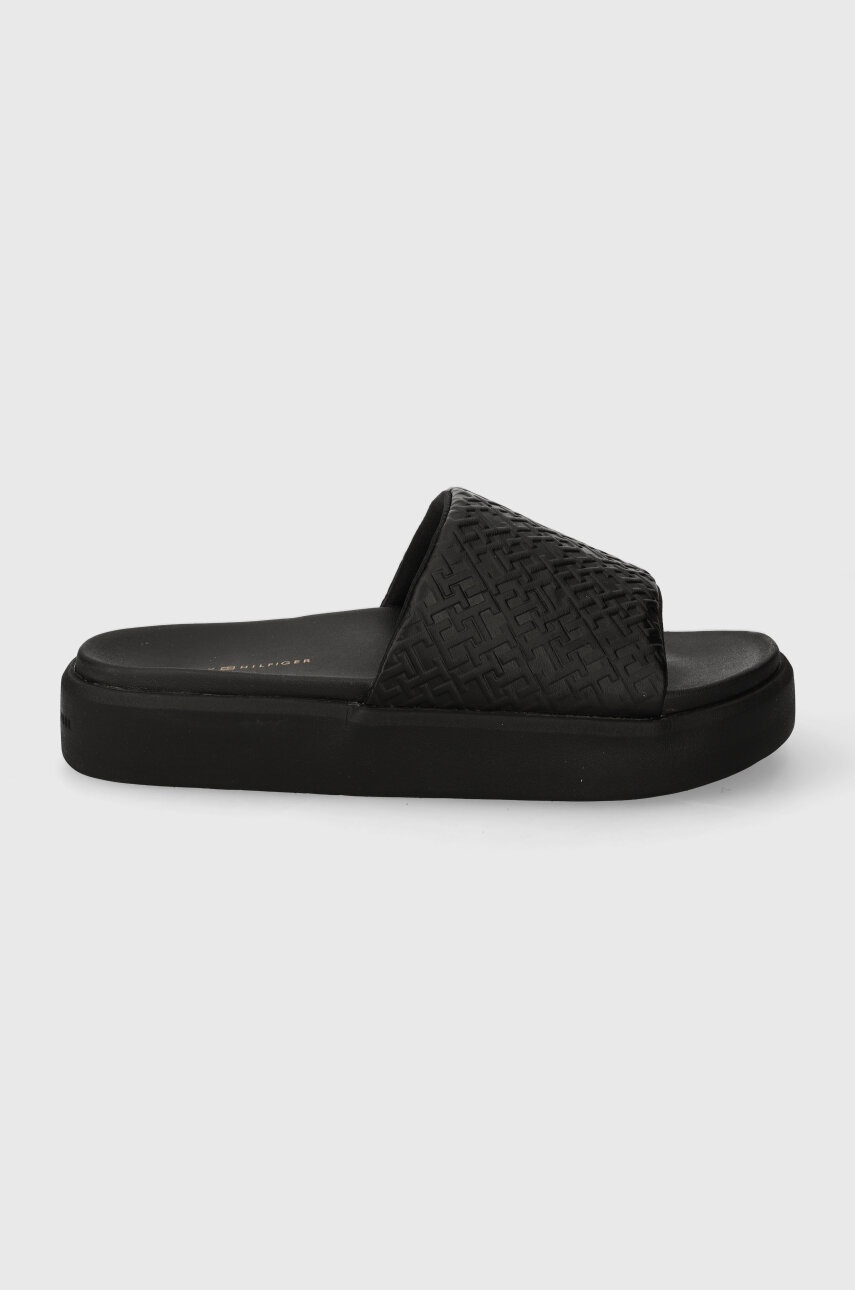 Levně Pantofle Tommy Hilfiger TH PLATFORM POOL SLIDE dámské, černá barva, na platformě, FW0FW07855