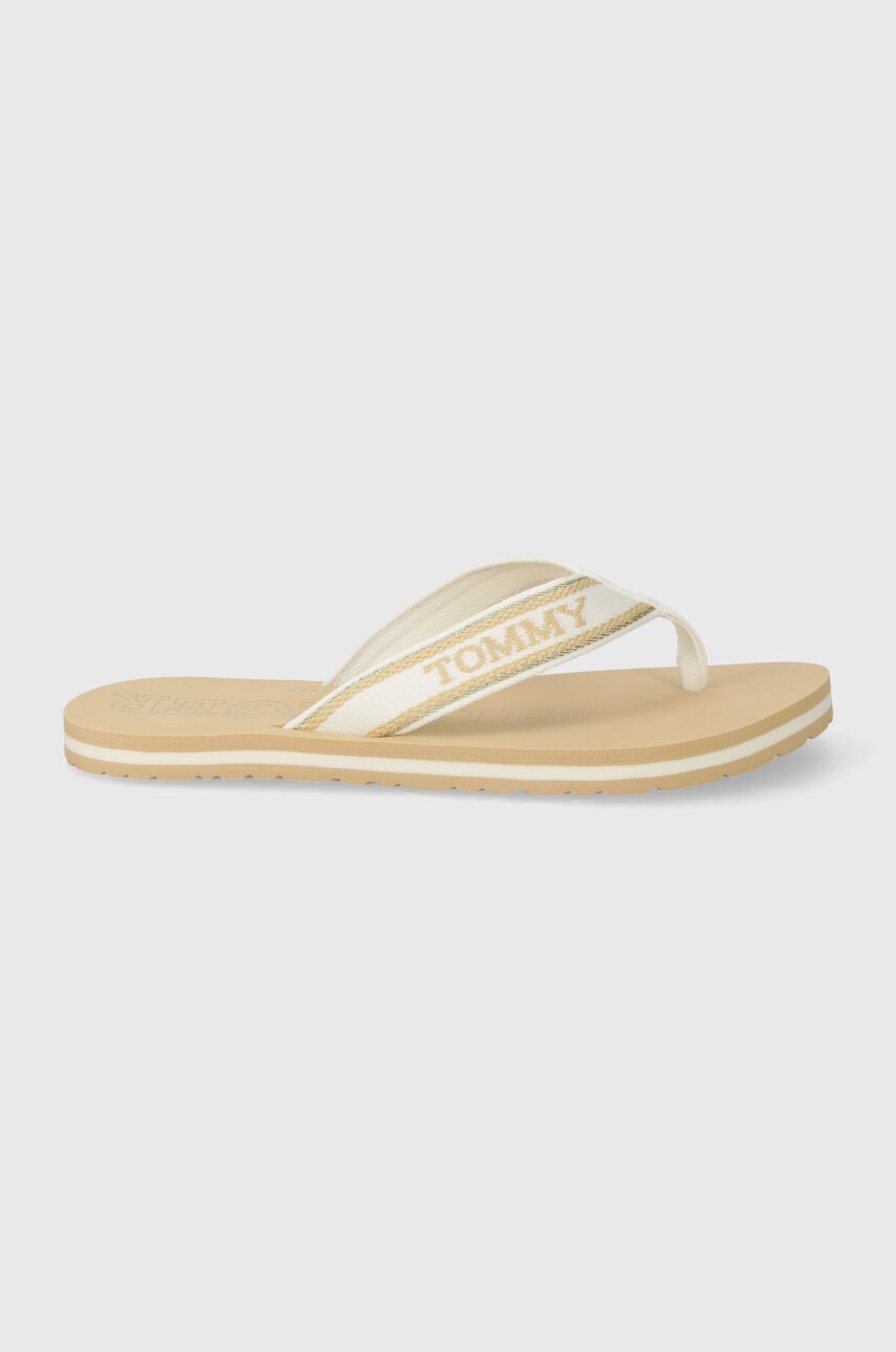 Levně Žabky Tommy Hilfiger HILFIGER BEACH SANDAL dámské, béžová barva, na plochém podpatku, FW0FW07905